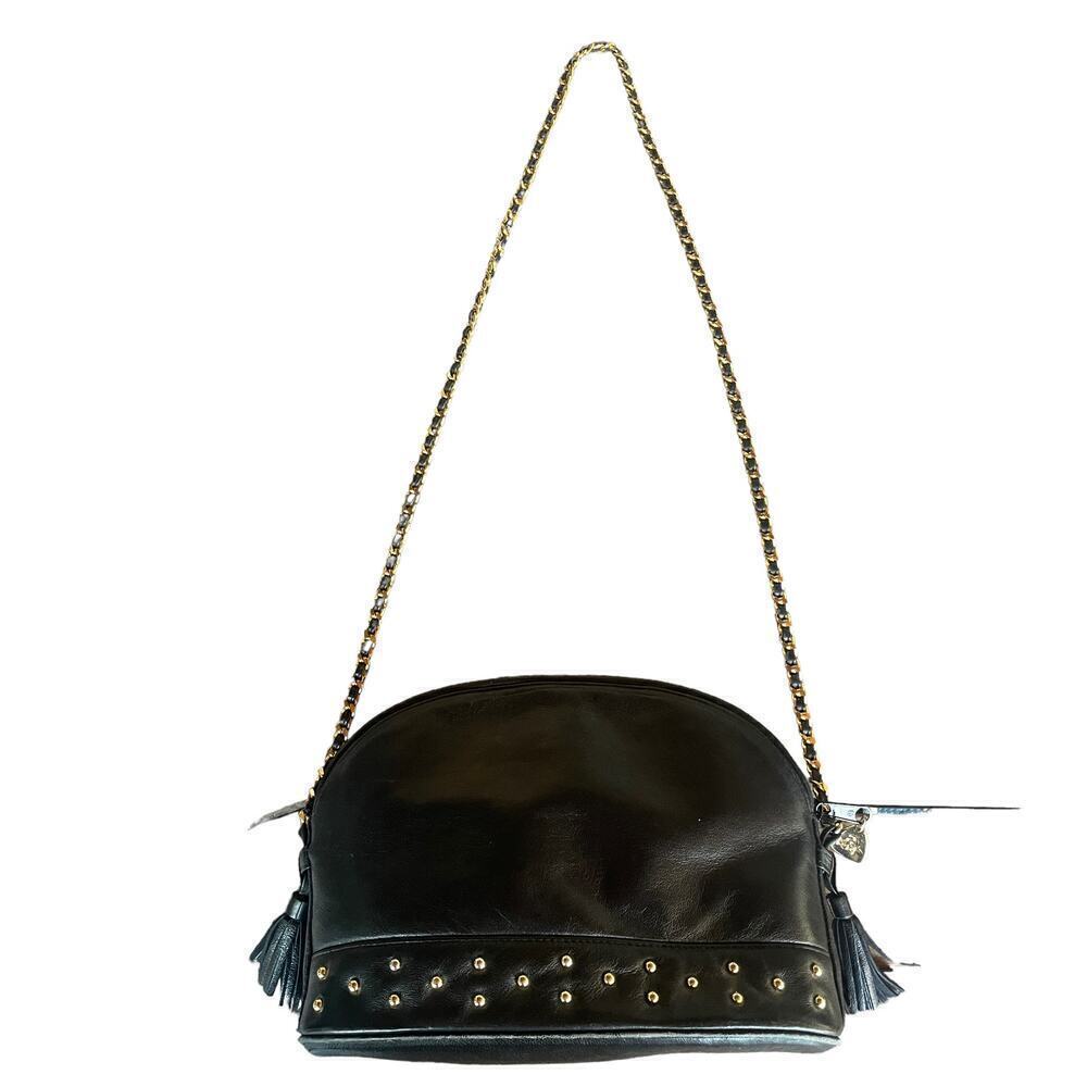 Koret Vintage Black Leather Shoulder Bag with Gold Embellishments